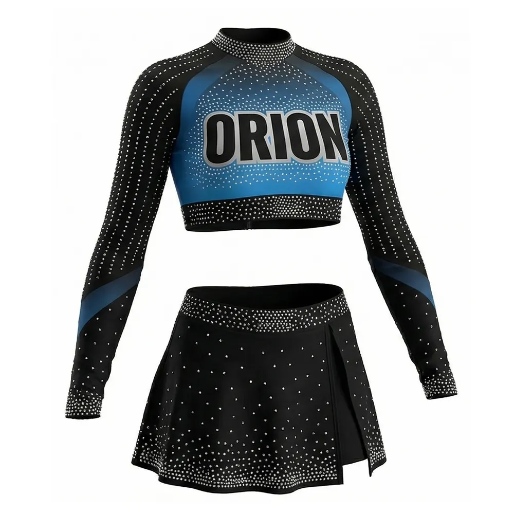 Cheerleading Uniforms Rhinestone Crop Top Skirt Set Stretch Spandex Personalized Ideal Team Competitions – photo 2
