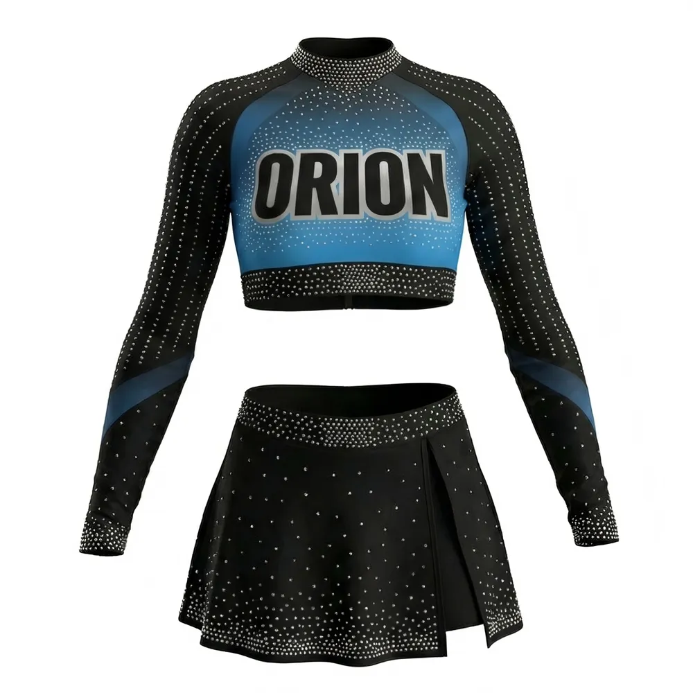 Cheerleading Uniform Two Piece Long Sleeve Elastic Waist Spandex Bright Color Youthful Cheer Outfit – photo 2