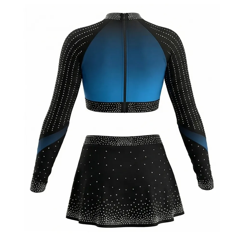 Cheerleading Uniform Two Piece Long Sleeve Elastic Waist Spandex Bright Color Youthful Cheer Outfit – photo 3