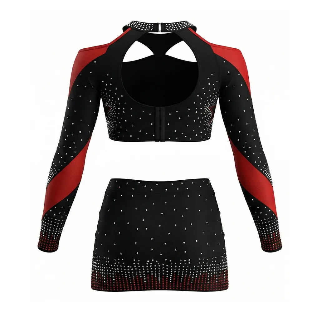 Cheerleading Uniforms Rhinestone Crop Top Skirt Set Stretch Spandex Personalized Ideal Team Competitions – photo 5