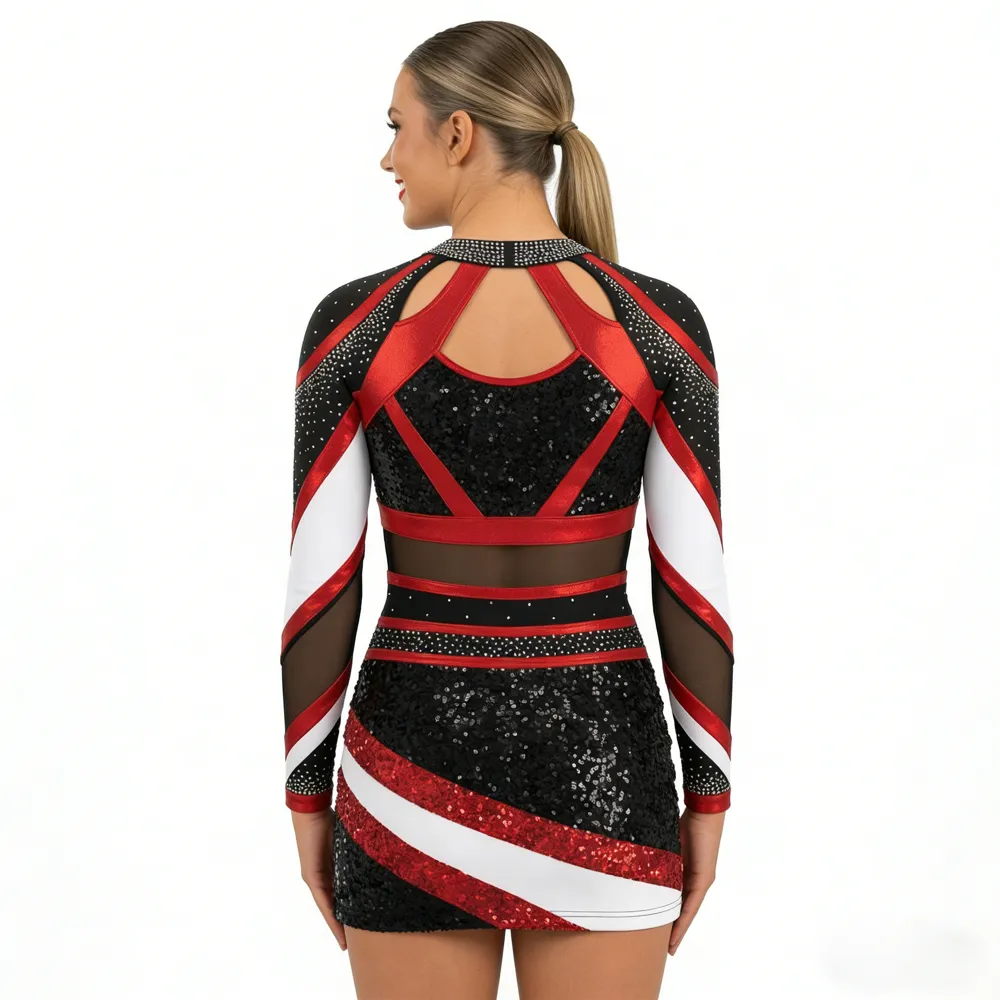 Cheerleading Uniforms for Girls Long Sleeve Rhinestone Sequin Cheer Outfits Personalized Team Cheerleading Costumes – photo 3