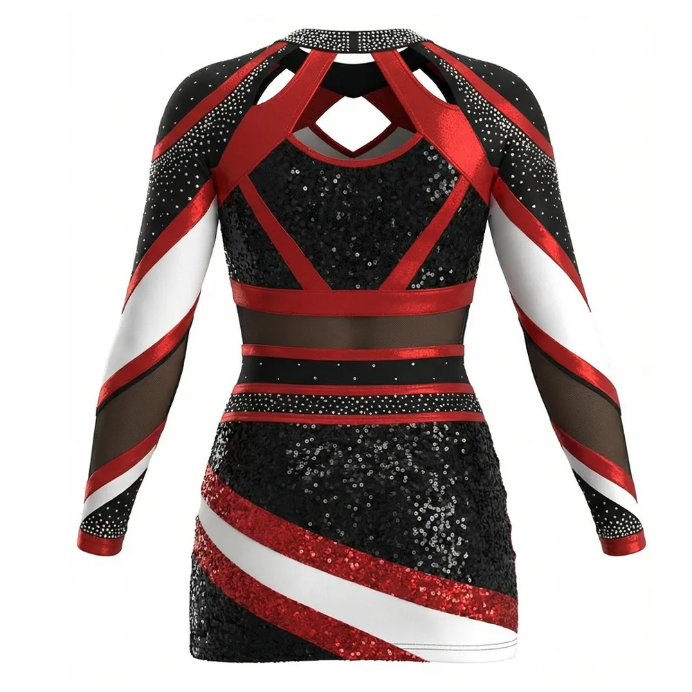 Cheerleading Uniforms for Girls Long Sleeve Rhinestone Sequin Cheer Outfits Personalized Team Cheerleading Costumes – photo 5