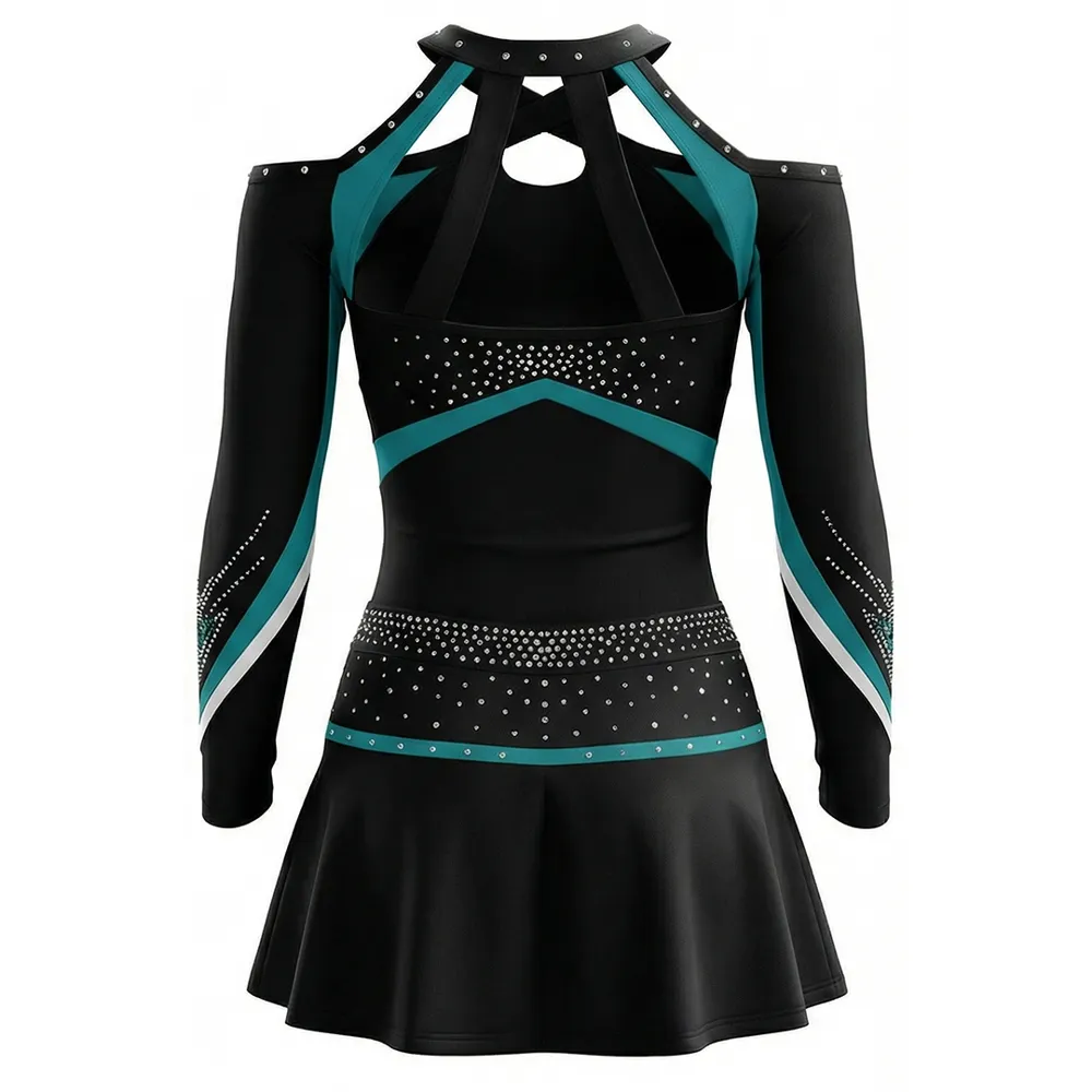 Premium Cheerleading Uniforms Rhinestone Embellished Cold Shoulder Long Sleeve Breathable Performance Wear Cheer Teams – photo 5
