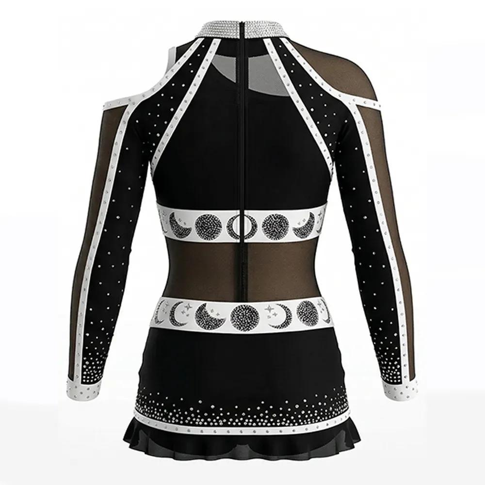 Long Sleeve Cheerleading Uniform One Piece Mesh Rhinestone Spandex Team Cheer Outfit – photo 3