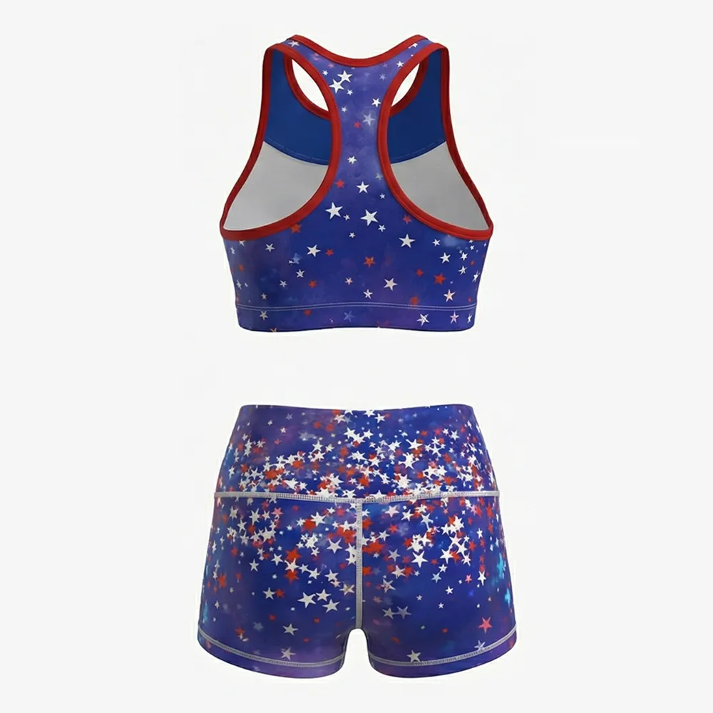 Girls Cheerleading Uniform Sleeveless Two Piece Star Print Spandex Stretchy Performance Cheer Outfit with Ruffle Hem – photo 3