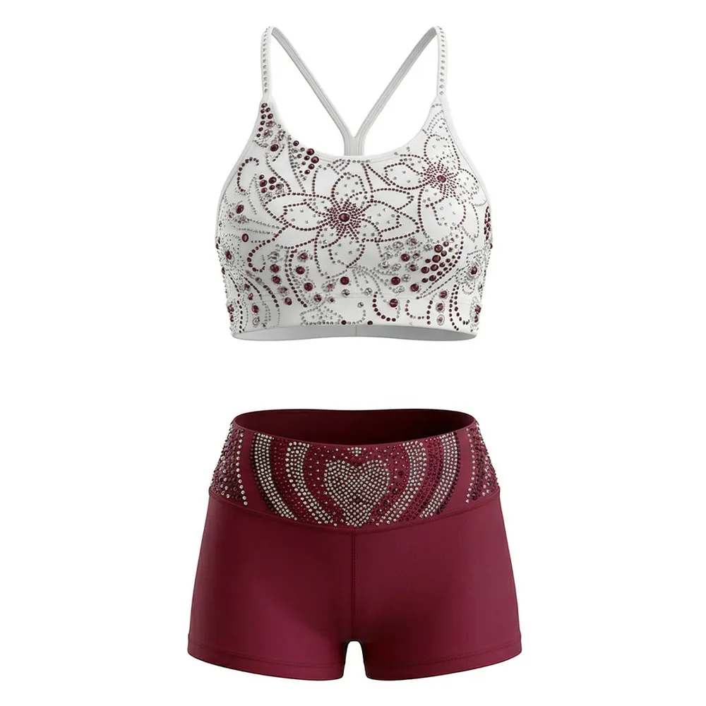 Youth Cheerleading Uniform Sleeveless Two Piece Rhinestone Banded Waist Performance Cheer Outfit for Girls Practice Ware – photo 2