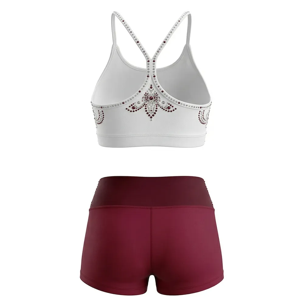Youth Cheerleading Uniform Sleeveless Two Piece Rhinestone Banded Waist Performance Cheer Outfit for Girls Practice Ware – photo 3