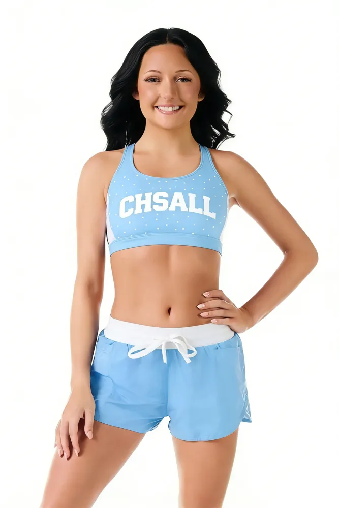 Shiny Rhinestones Shirts & Tops Back Strap Wear Sparkle Design Cheer Practice Wear Shell Shorts 2 Sets Uniforms – photo 3