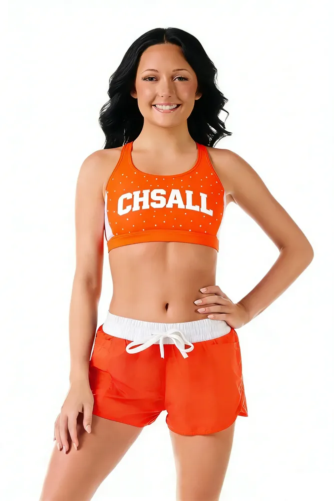 Shiny Rhinestones Shirts & Tops Back Strap Wear Sparkle Design Cheer Practice Wear Shell Shorts 2 Sets Uniforms – photo 4