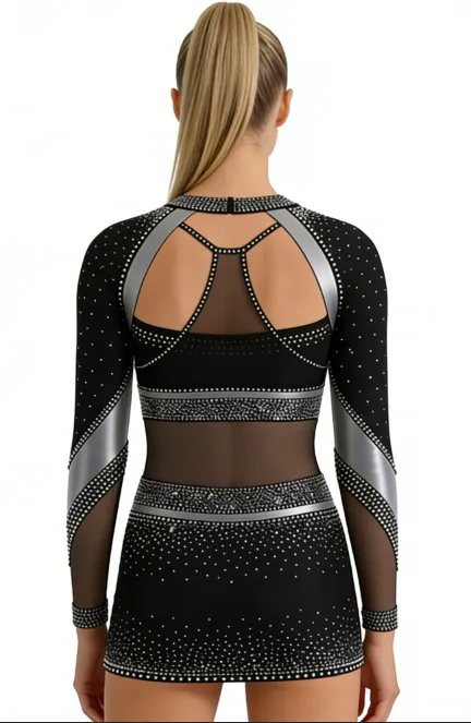 Sparkle Cheerleading Uniform Rhinestone Mesh Crop Top Skirt Cutout Back Customizable Performance Cheer Competition – photo 3