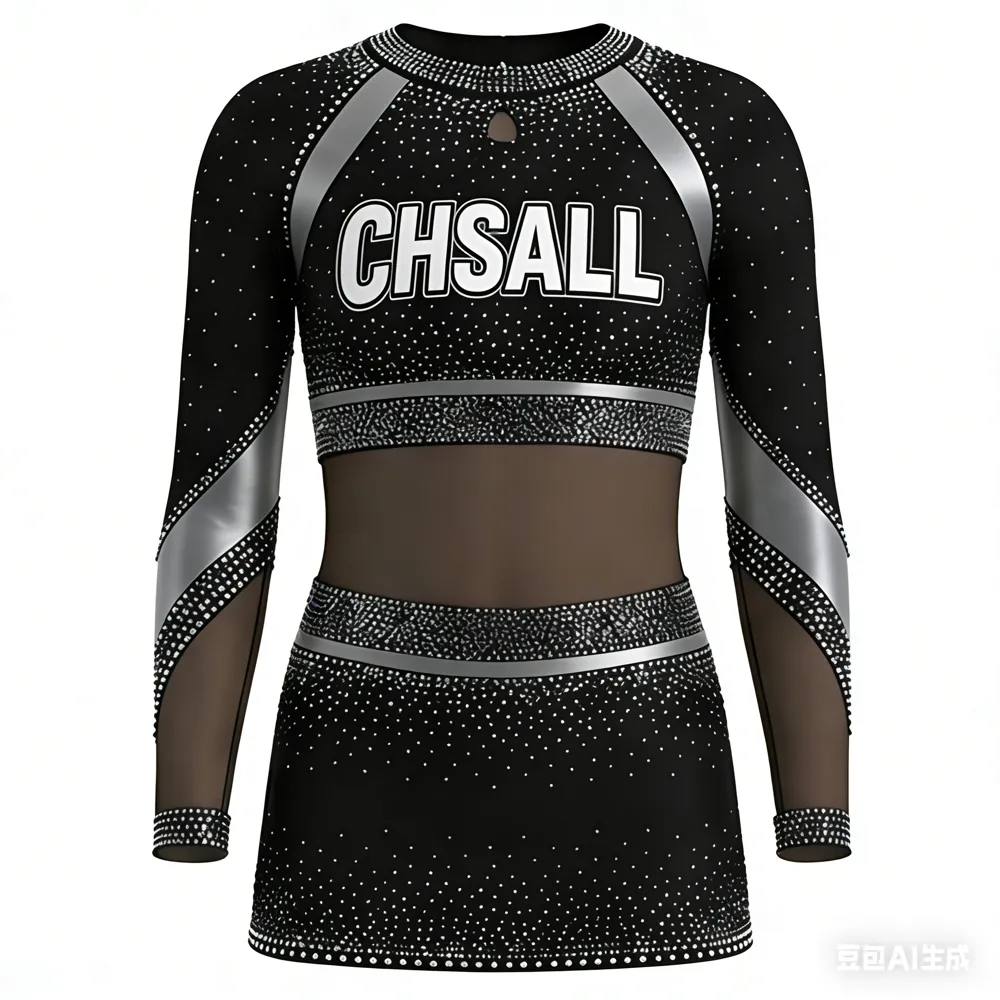 Sparkle Cheerleading Uniform Rhinestone Mesh Crop Top Skirt Cutout Back Customizable Performance Cheer Competition – photo 4