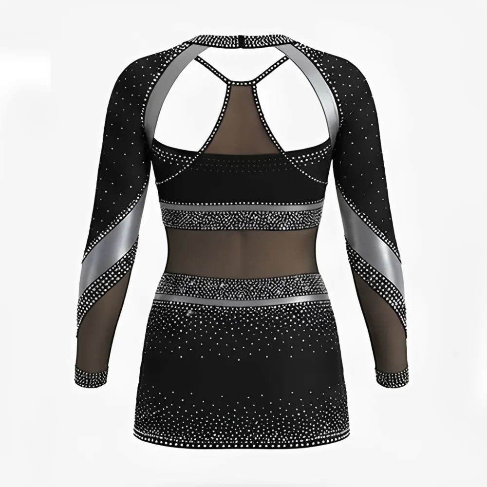 Sparkle Cheerleading Uniform Rhinestone Mesh Crop Top Skirt Cutout Back Customizable Performance Cheer Competition – photo 5