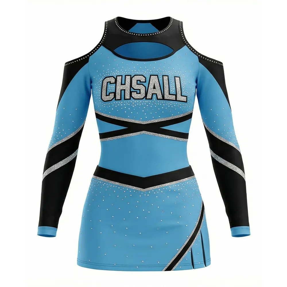 Cheerleading Uniform Long Sleeve Rhinestone High Stretch Spandex Outfit for Competition Performance Team Events – photo 2