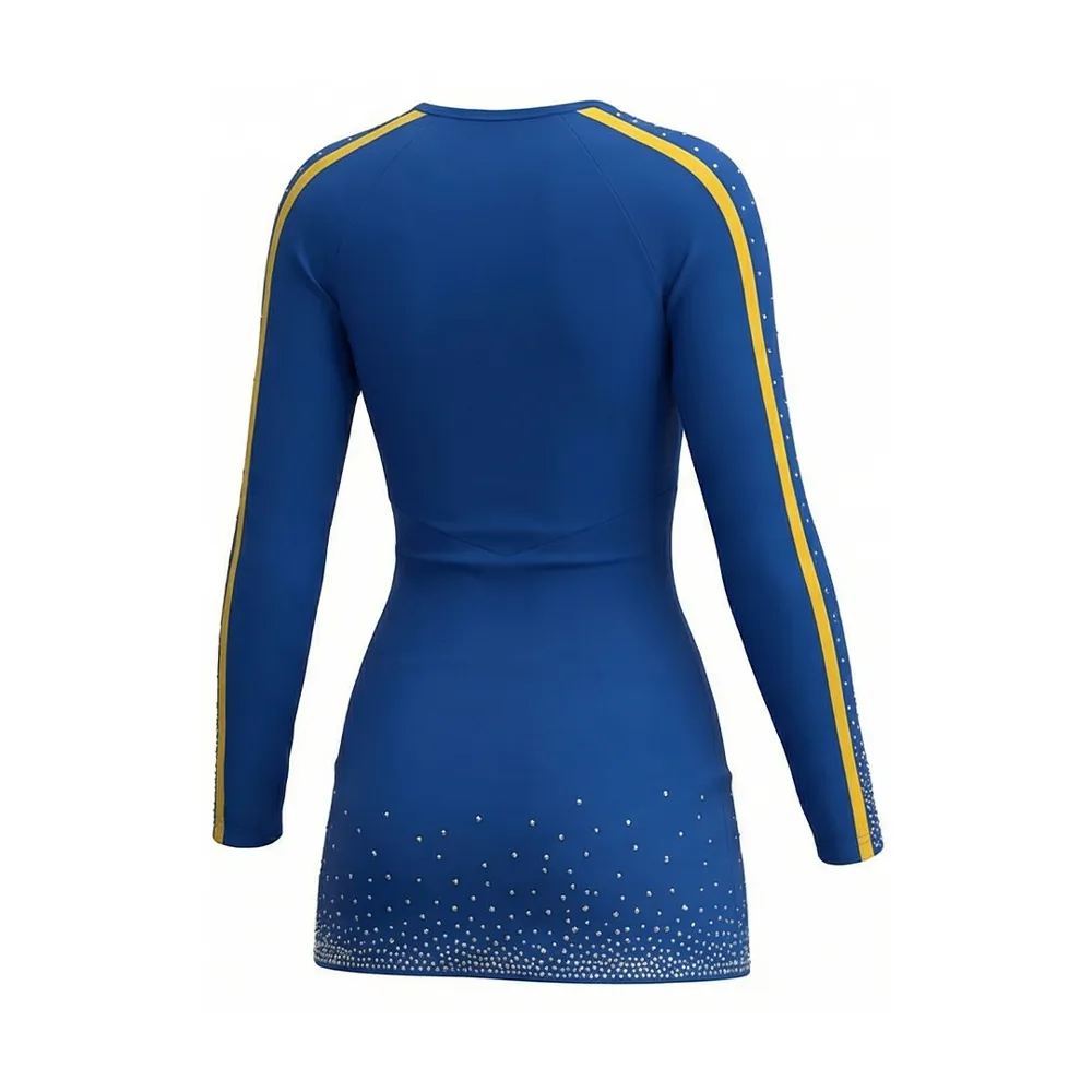 One Piece Cheerleading Uniform Long Sleeve Rhinestone Sleeve Detail Cheer Outfit High-elastic Nylon/spandex Blended Knit Fabric – photo 4