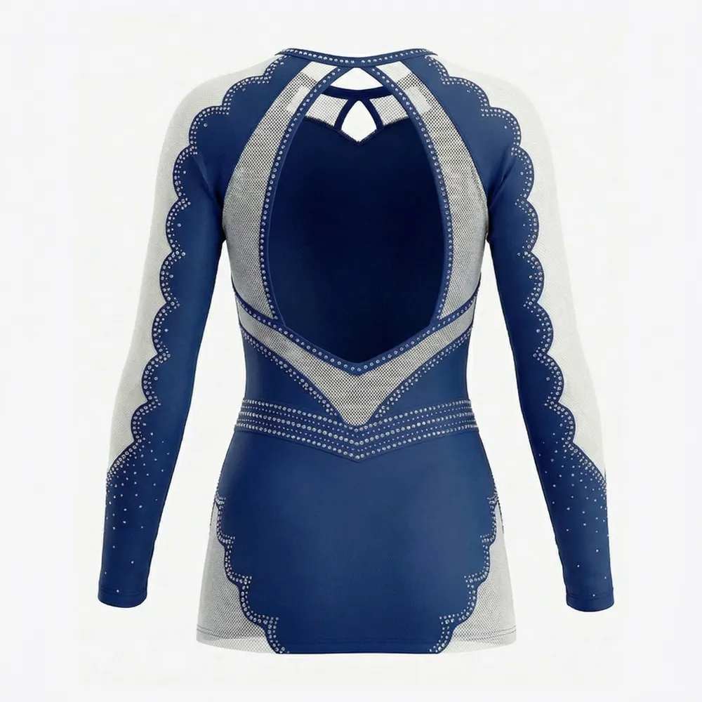Long Sleeve One Piece Cheerleading Uniform Mesh Panel Rhinestone Unisex Team Cheer Uniform Competition Stage Wear – photo 4
