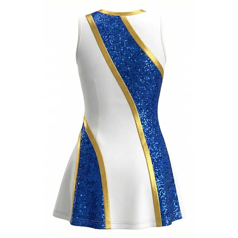 Girls Cheerleading Uniform Sleeveless One Piece Glitter Panel Performance Cheer Outfit for Flag Team Blended Knit Fabric – photo 3