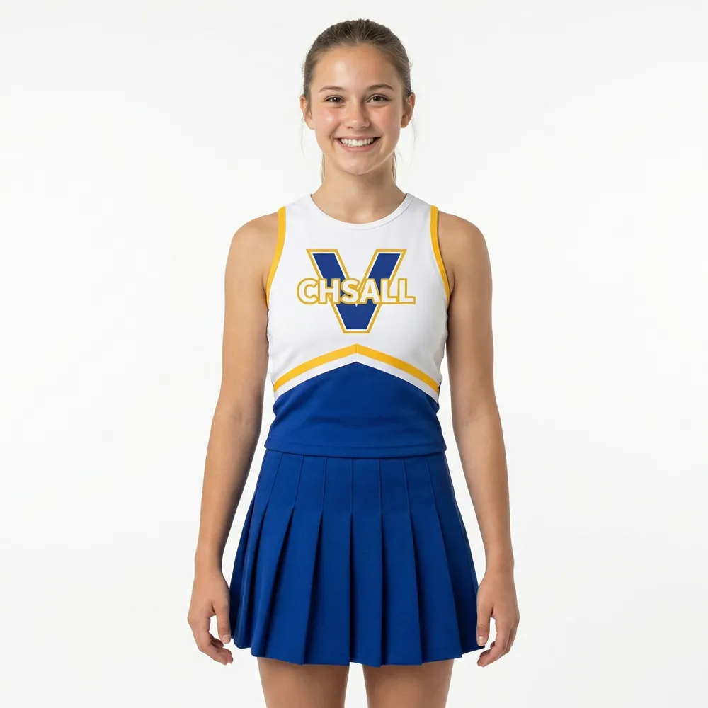 Sleeveless Two Piece Cheerleading Uniform Color Block School Team Cheer Uniform – photo 2