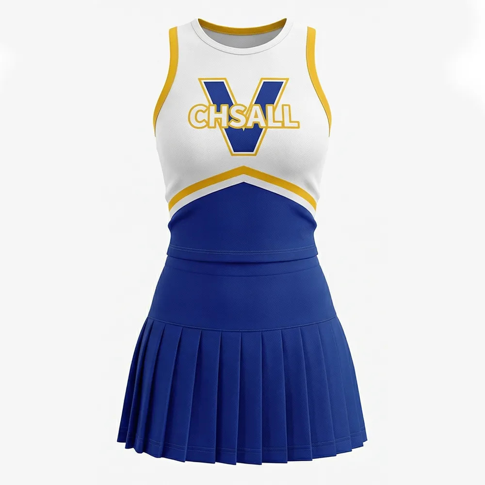 Sleeveless Two Piece Cheerleading Uniform Color Block School Team Cheer Uniform – photo 4