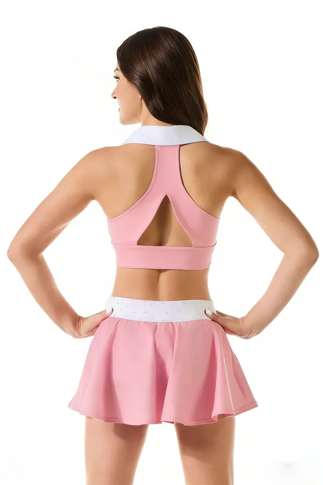 Shiny Rhinestones Shirts & Tops Wear Sparkle Design Cheerleading Practice Wear Shell Shorts 2 Sets Uniforms – photo 3