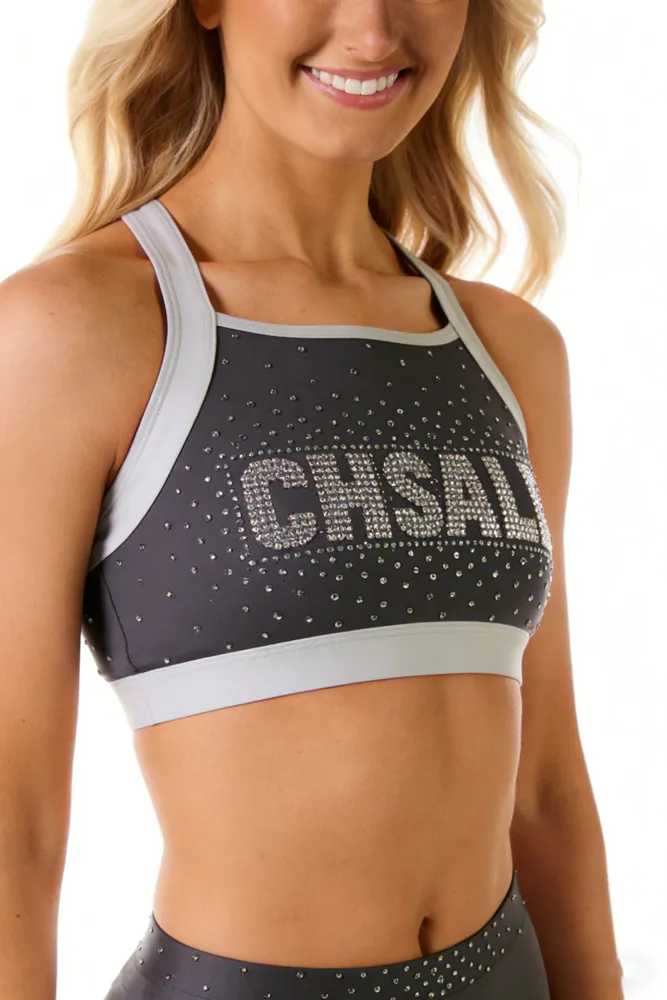Rhinestones Shirts & Tops Wear Sparkle Design Shiny Cheerleading Practice Wear Shell Shorts 2 Sets Uniforms – photo 3