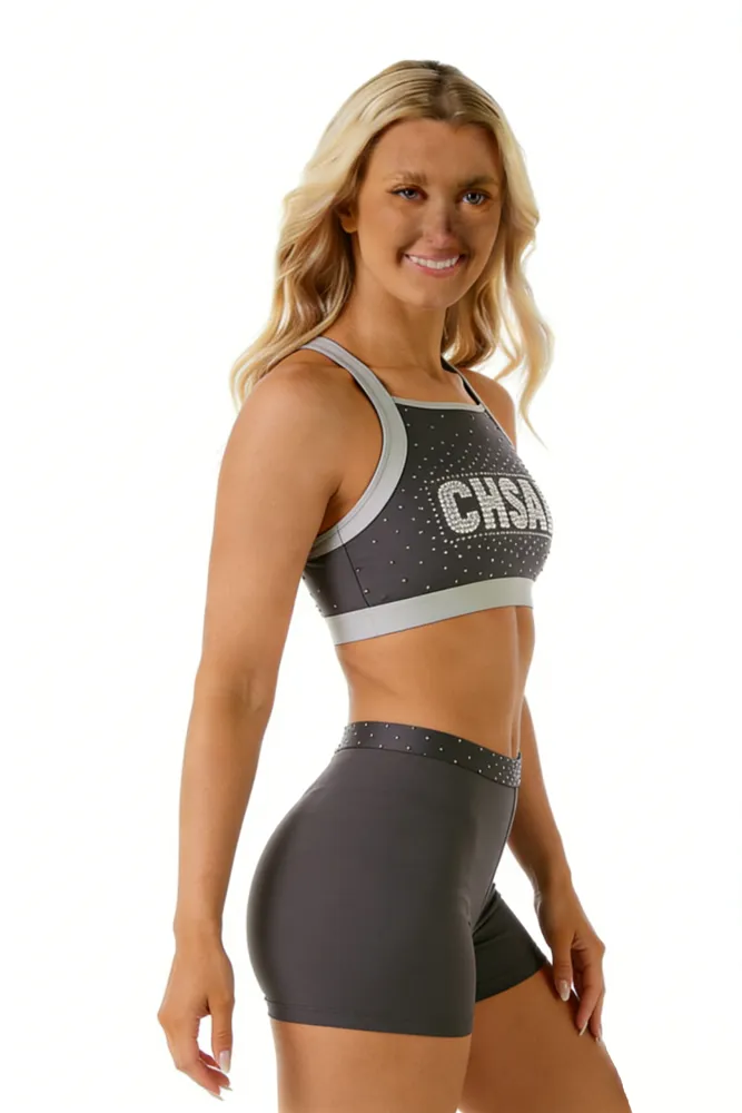 Rhinestones Shirts & Tops Wear Sparkle Design Shiny Cheerleading Practice Wear Shell Shorts 2 Sets Uniforms – photo 5