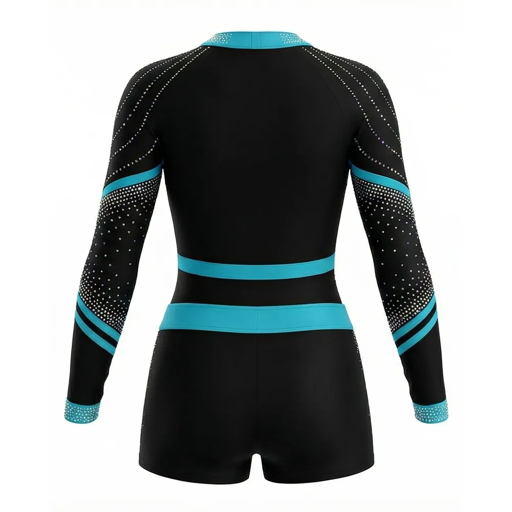 Cheerleading Uniforms Women Long Sleeve Rhinestone Cheer Practice Outfit Cheer Apparel Skirt Shorts Team Competition – photo 4