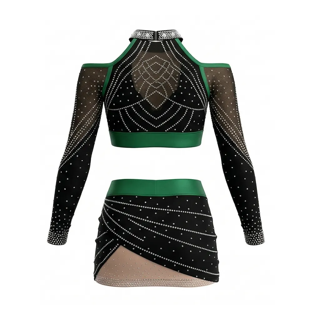Girls Cheerleading Uniform Sleeveless Rhinestone High Neck Performance Cheer Outfit with Skirt – photo 3