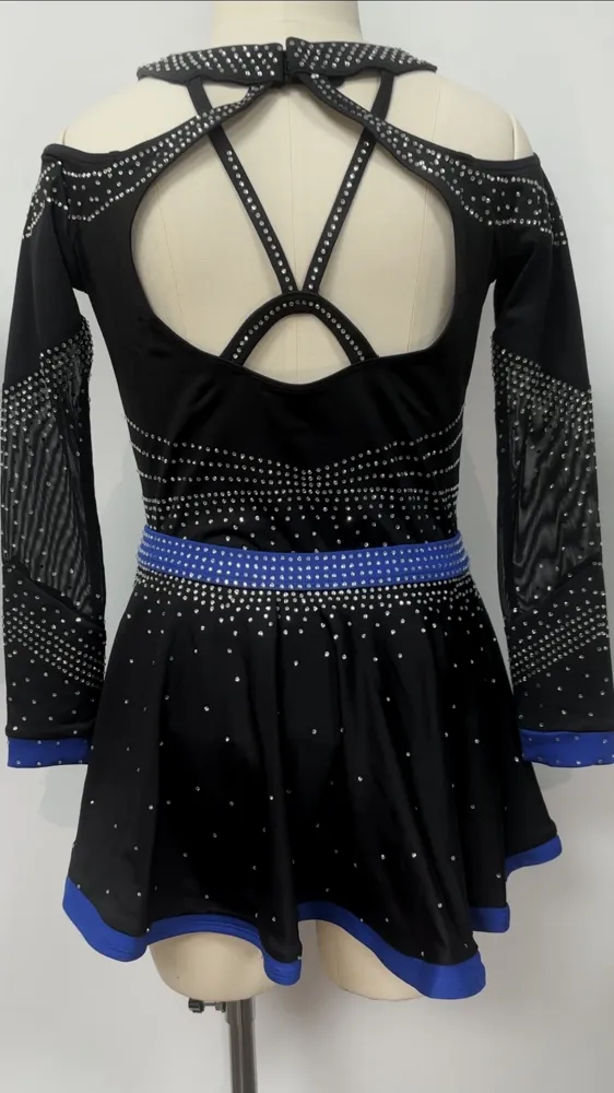 Girls Long Sleeve Cheerleading Outfit Cold Shoulder Sheer Mesh Rhinestone Neon Yellow Trim Spandex Performance Wear – photo 4