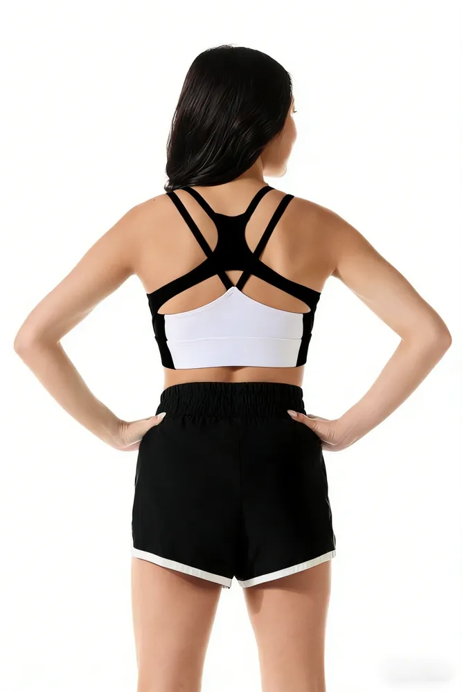 Rhinestones Shirts & Tops Wear black and white Design Shiny Cheerleading Practice Wear Shorts 2 Sets Uniforms – photo 3