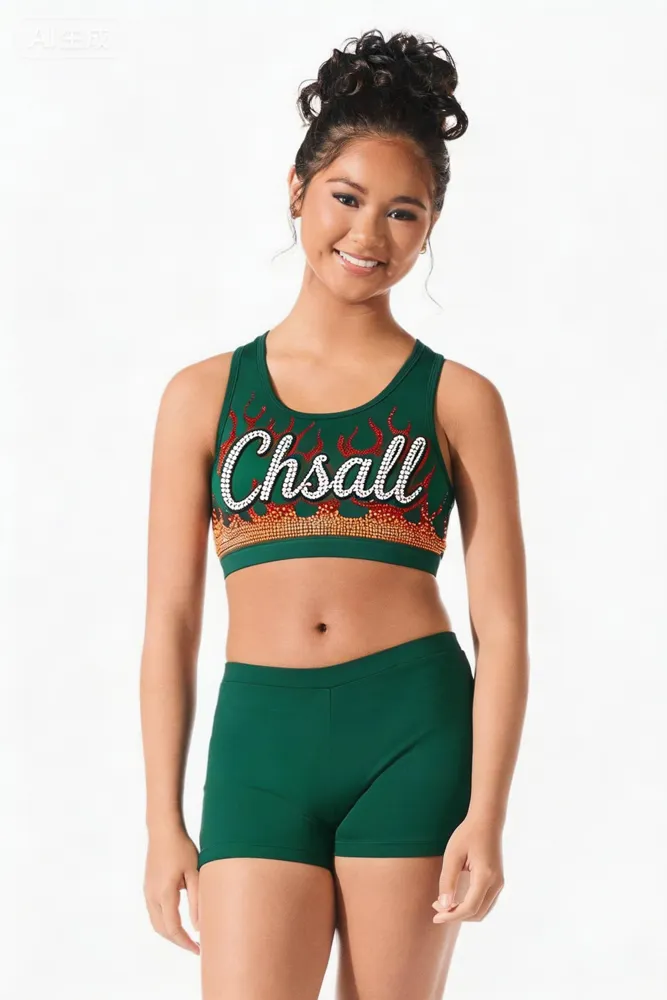 Rhinestones Shirts & Tops Wear Sparkle blue Design Shiny Cheerleading Practice Wear Shell Shorts 2 Sets Uniforms – photo 3