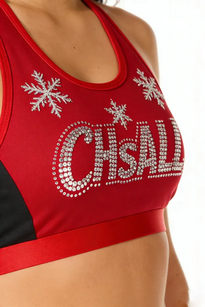 Rhinestones Shirts & Tops Wear Sparkle red Design Shiny Cheerleading Practice Wear Shell Shorts 2 Sets Uniforms – photo 5