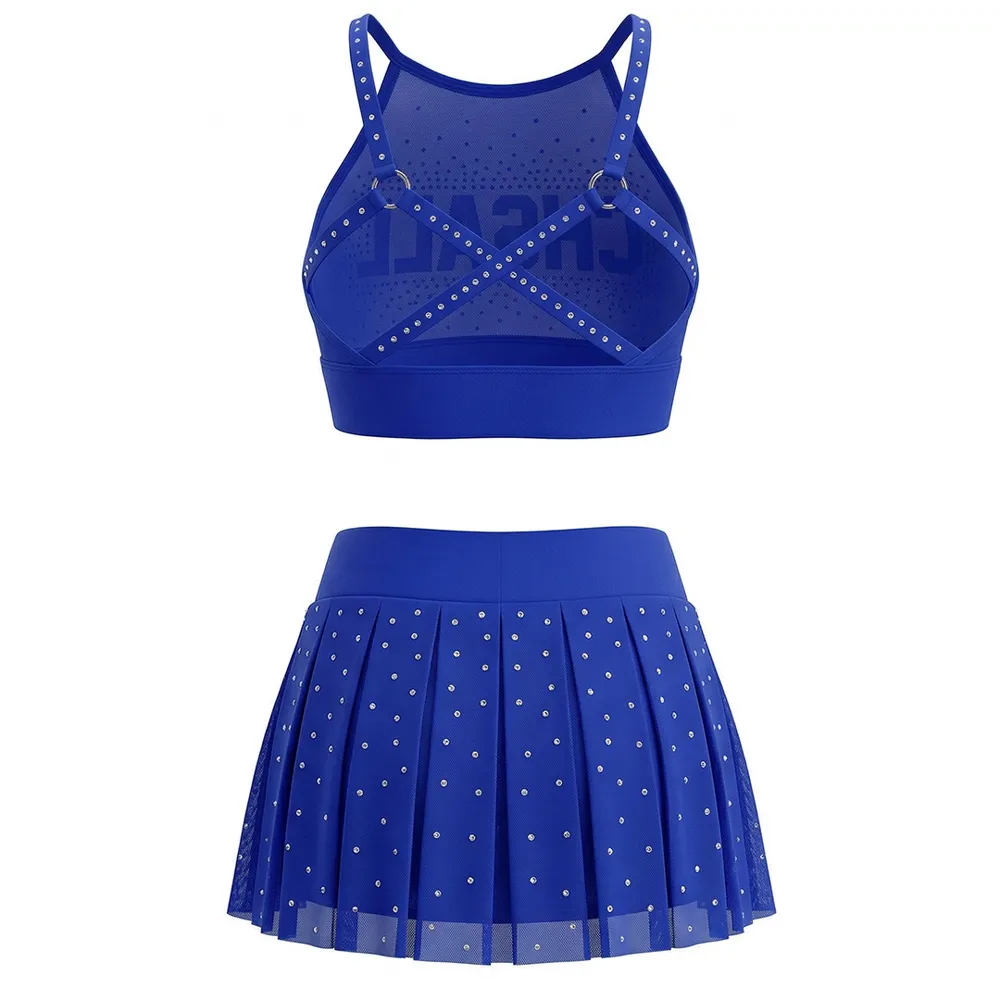 Cheerleading Apparel Rhinestone Color Block Royal Blue Team Spirit Performance Uniform – photo 3