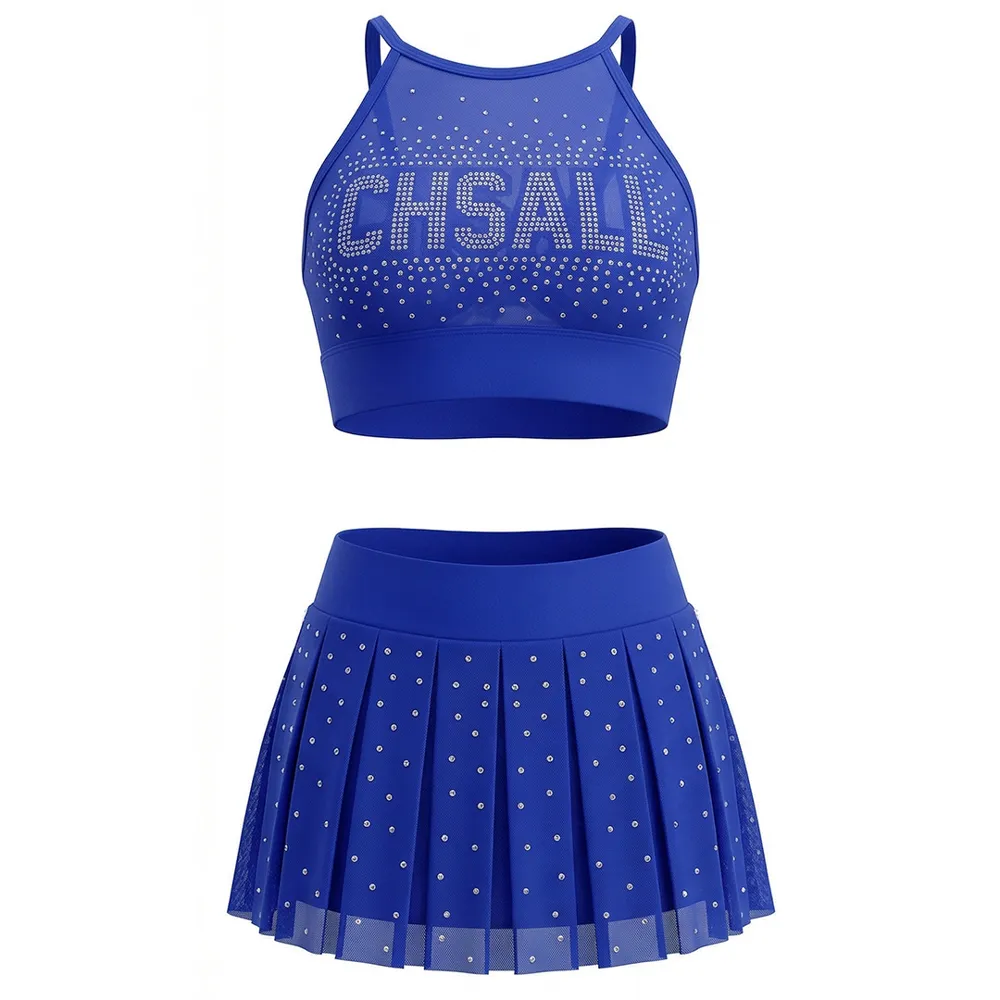 Cheerleading Apparel Rhinestone Color Block Royal Blue Team Spirit Performance Uniform – photo 4