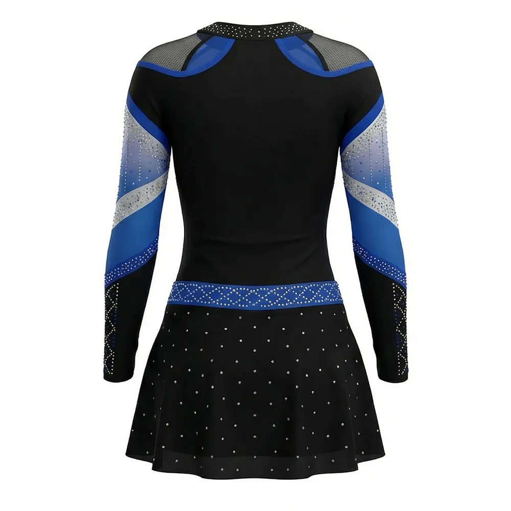 Cheerleading Outfit Rhinestone Halter Pleated Skirt Set Stage Performance Cheer Wear with Bow – photo 3