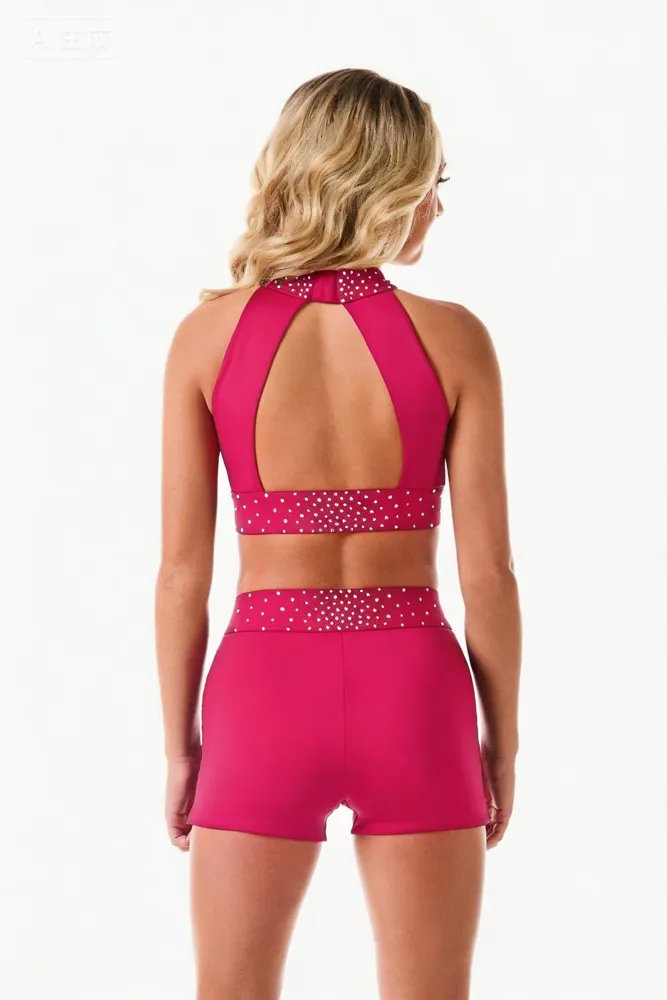 Rhinestones Shirts & Tops Wear Sparkle Design Open Back Shiny Cheerleading Practice Wear Shell Shorts Uniforms – photo 5