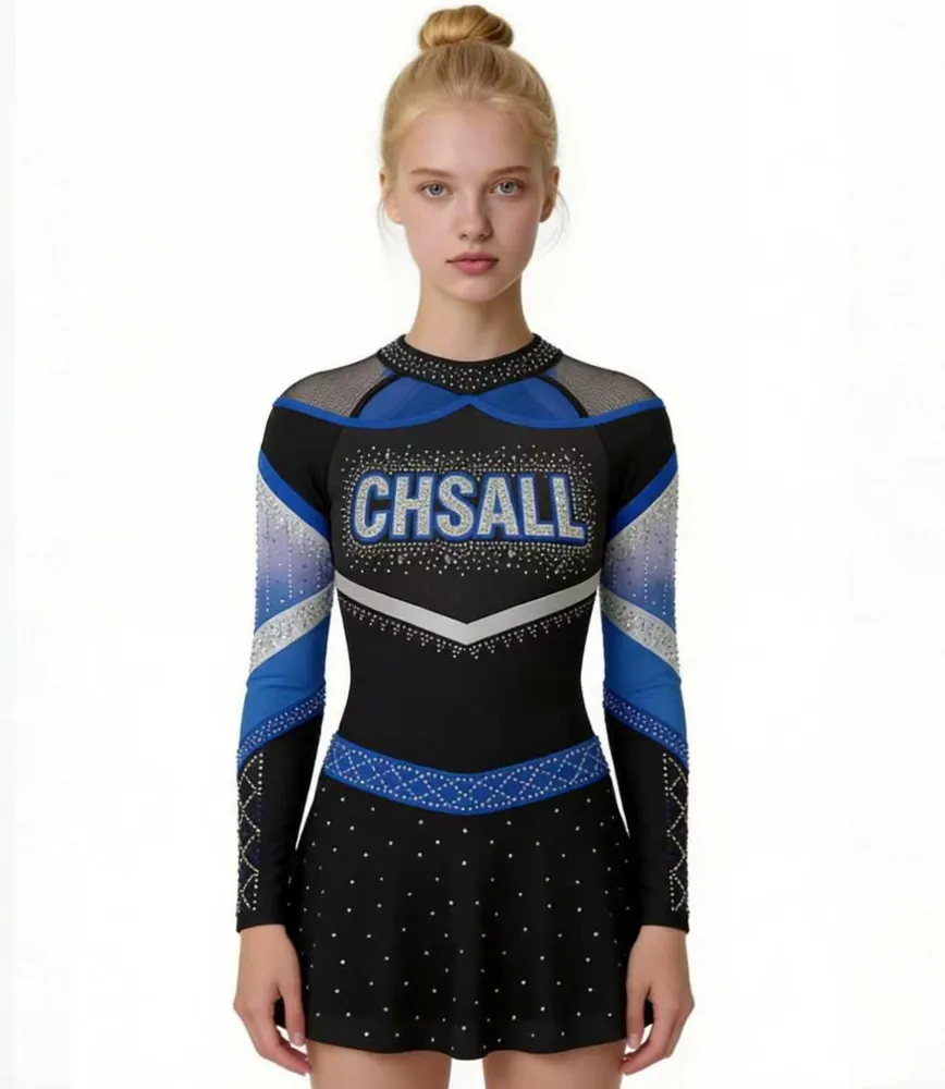 Cheerleading Outfit Rhinestone Halter Pleated Skirt Set Stage Performance Cheer Wear with Bow – photo 5