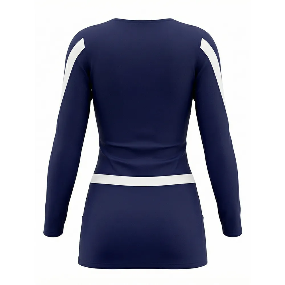 Youth Cheerleading Wear Navy Blue White Long Sleeve Cheer Uniform Team Cheer Gear for Competition School Cheer Stage Show – photo 4