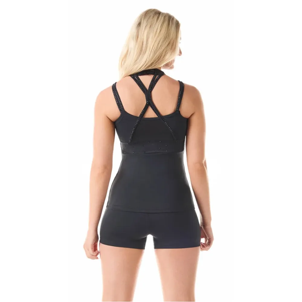 Youth Cheerleading Costume Set Black Cutout Neck Rhinestone Halter Cheer Wear Phoenix Practice Outfit – photo 2