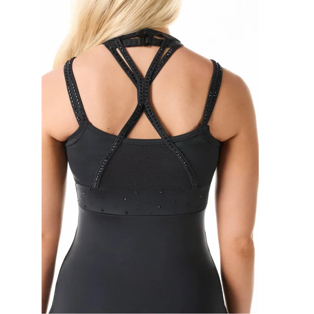 Youth Cheerleading Costume Set Black Cutout Neck Rhinestone Halter Cheer Wear Phoenix Practice Outfit – photo 3