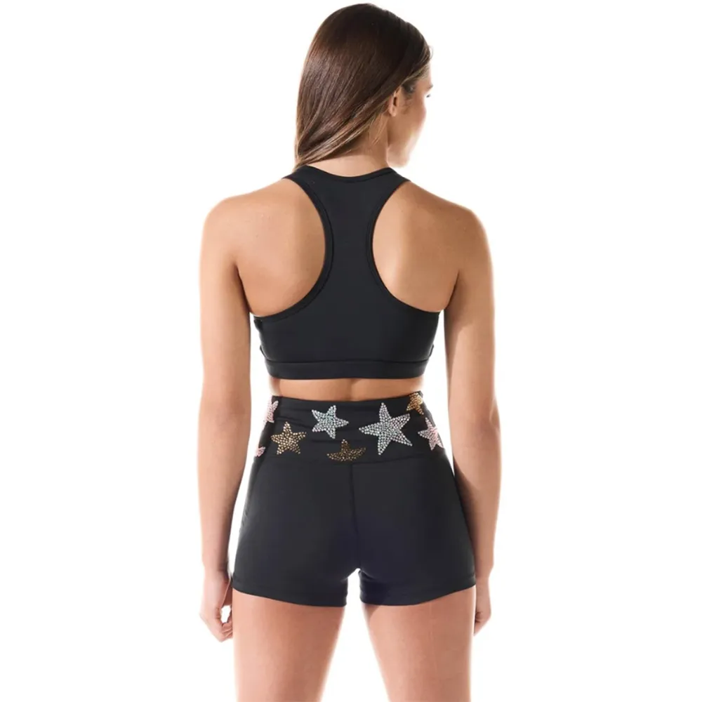 Professional Sports Bra Cheerleading Uniform Black Gold Iridescent Rhinestone Star Cheer Wear Practice Outfit – photo 3