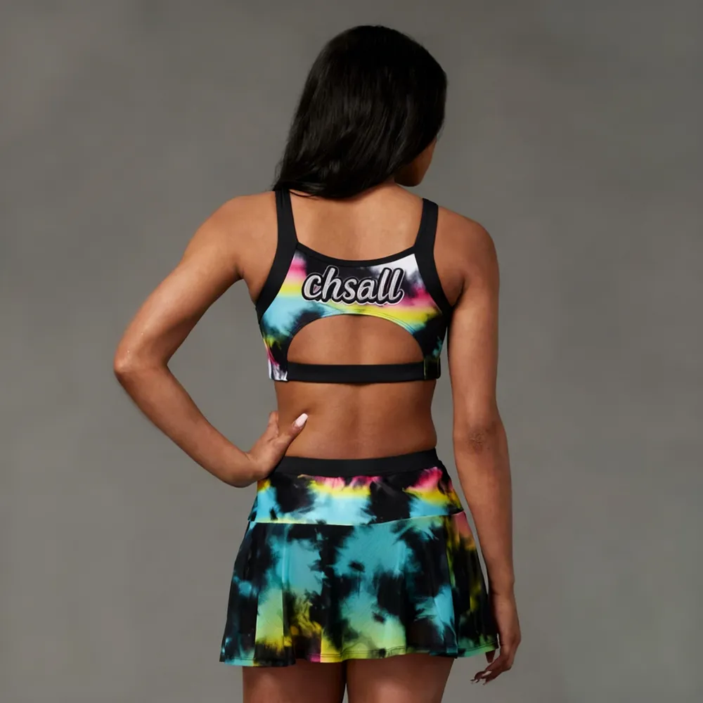 Cheerleading Uniform Marble Print Halter Crop Top with Shorts Cheer Outfit for Competition – photo 2