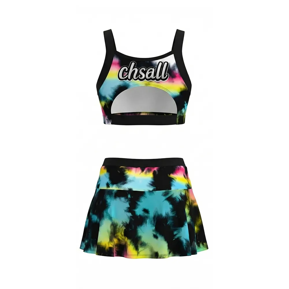 Cheerleading Uniform Marble Print Halter Crop Top with Shorts Cheer Outfit for Competition – photo 3