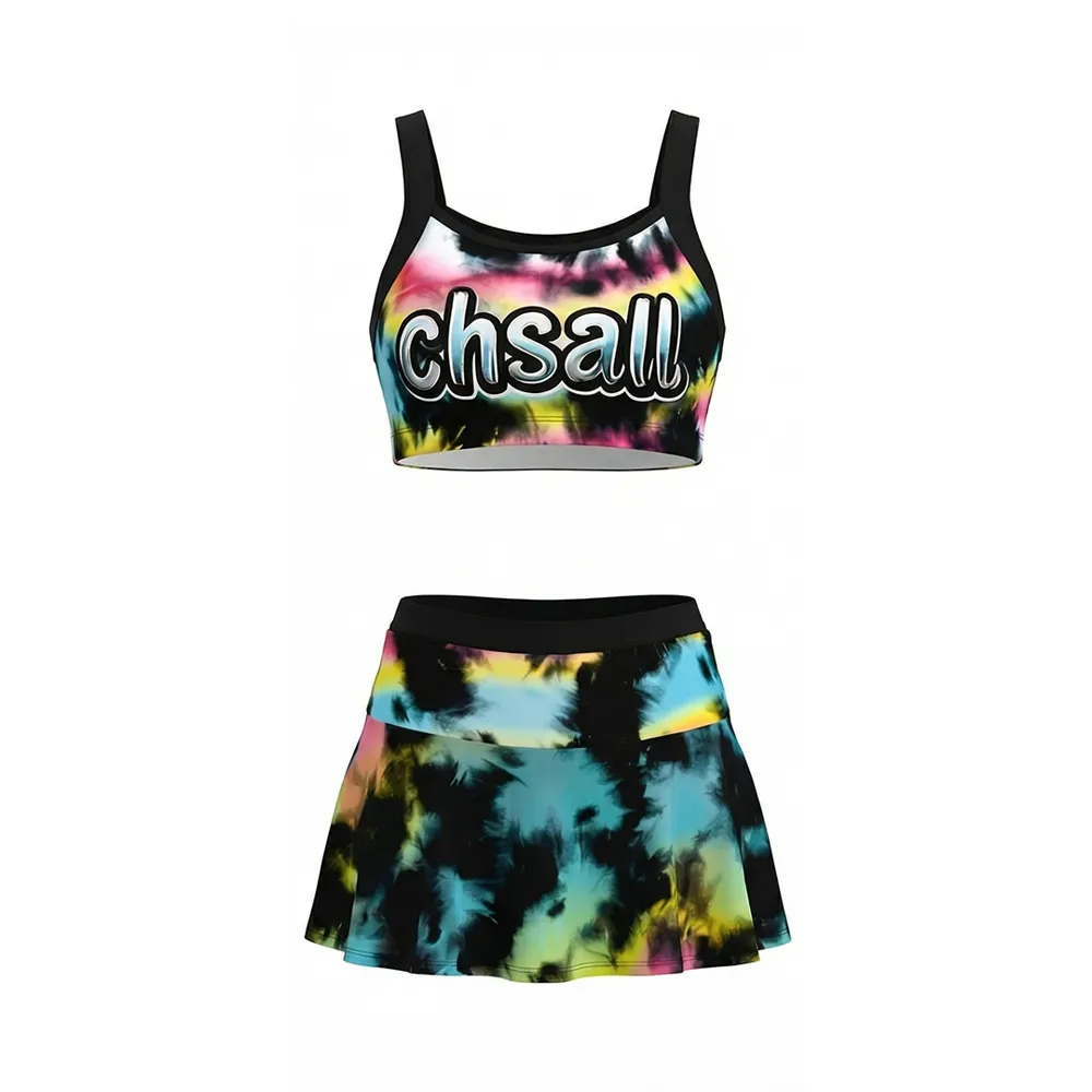Cheerleading Uniform Marble Print Halter Crop Top with Shorts Cheer Outfit for Competition – photo 4