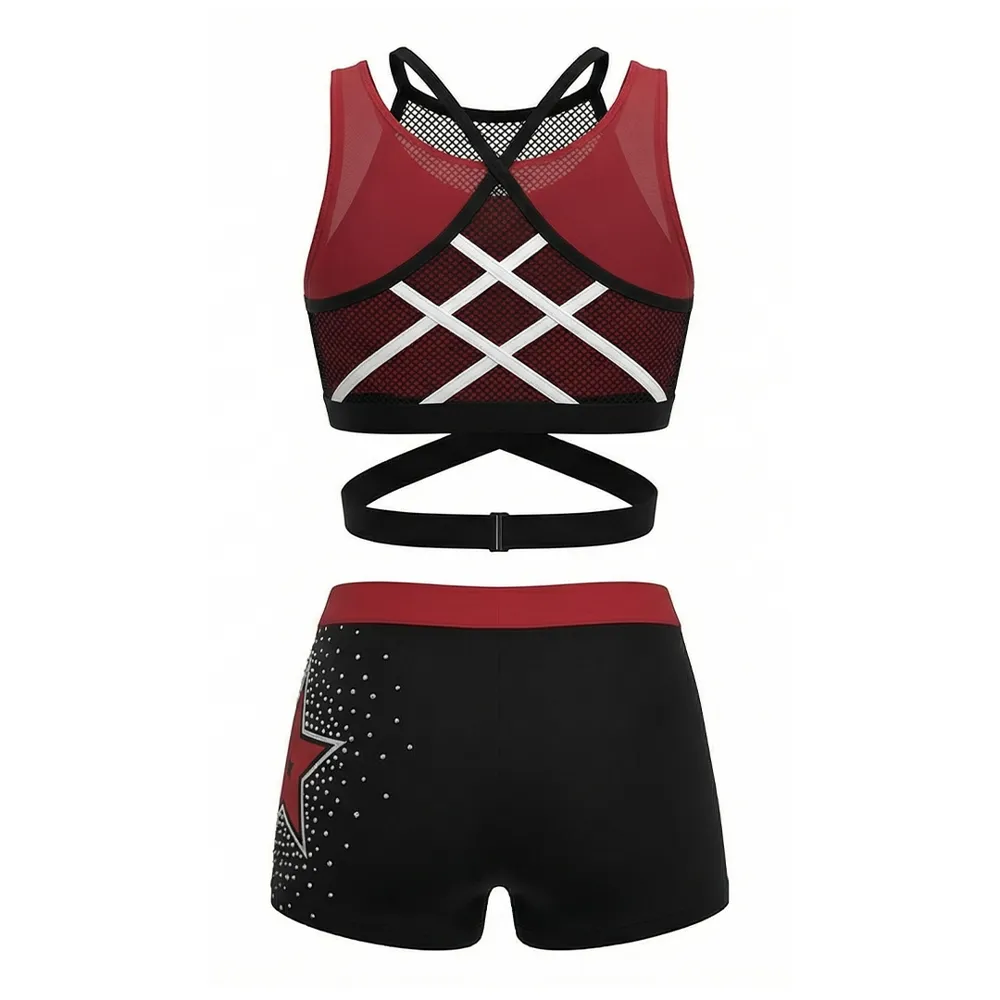 Sparkle Cheerleading Outfit for Teens Black Maroon Mesh Crop Top CHSALL Cheer Uniform for Competition School Cheer for Practice – photo 3