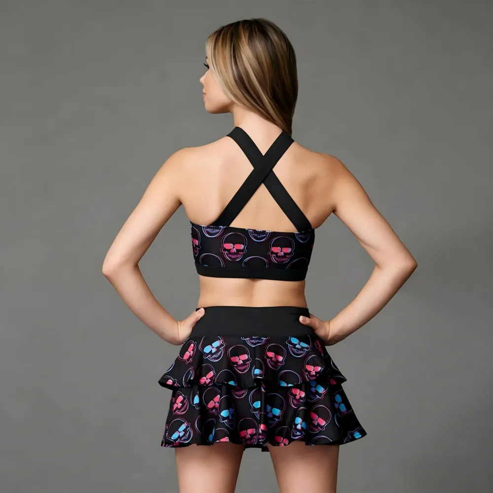 Sparkle Racerback Sports Bra Flowy Skirt Two Piece Set Dance Practice Wear Cheerleading Uniform – photo 2