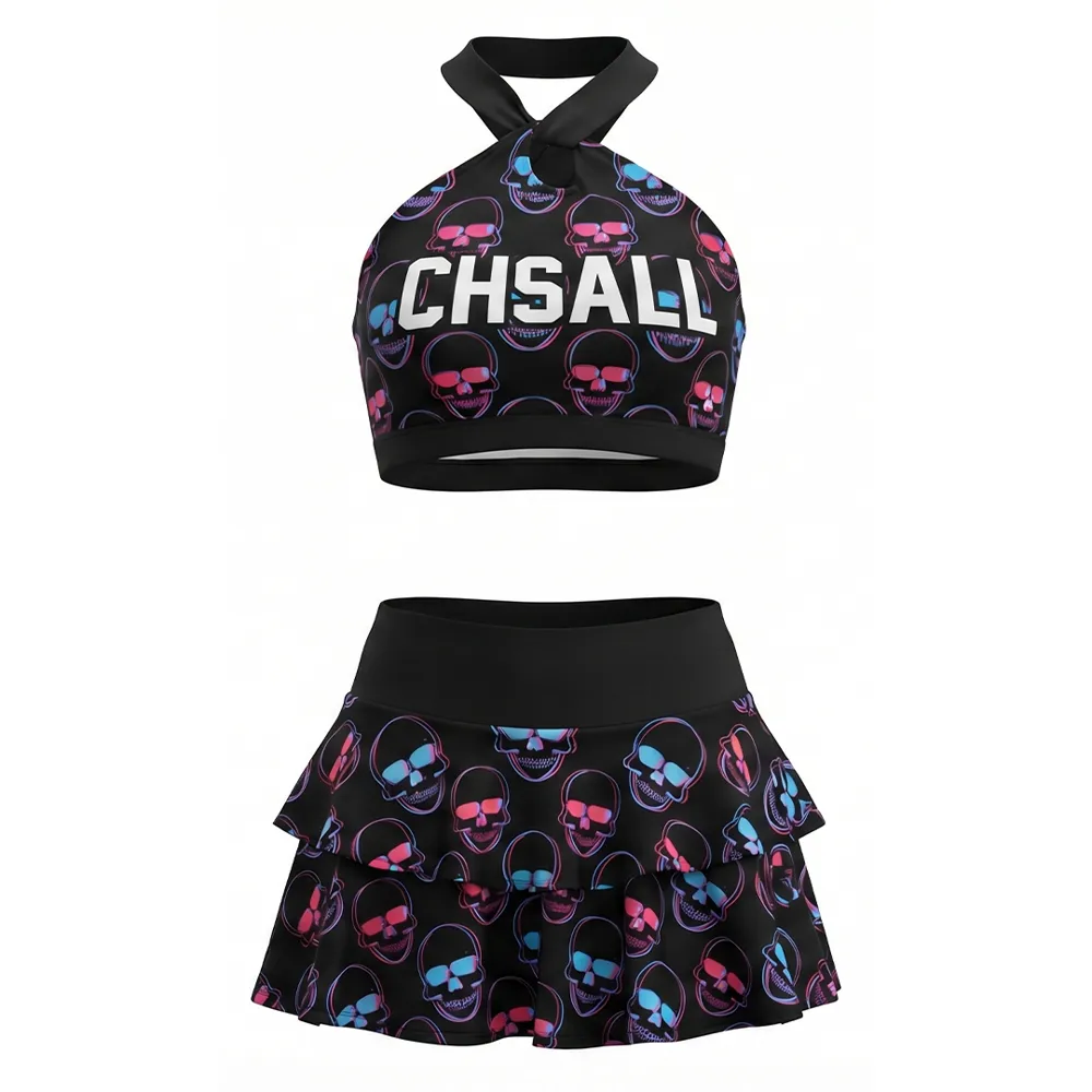 Sparkle Racerback Sports Bra Flowy Skirt Two Piece Set Dance Practice Wear Cheerleading Uniform – photo 4