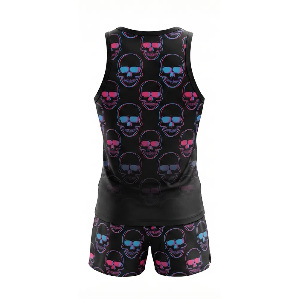 Trendy Skull Print Tank Top Shorts Two Piece Set Boys Youth Team Competition All Star Cheerleading Uniform – photo 4