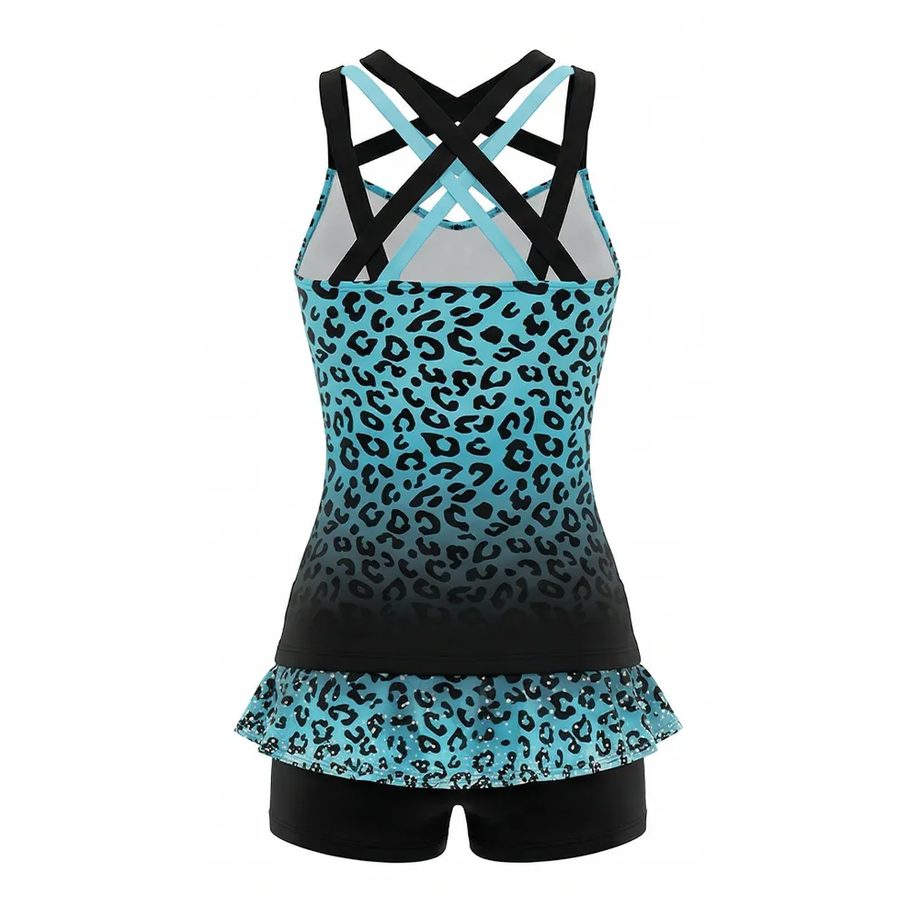 Leopard Print Ombre Cross Back Tank Dress with Ruffle Hem Built in Shorts All Star Cheerleading Uniform – photo 2