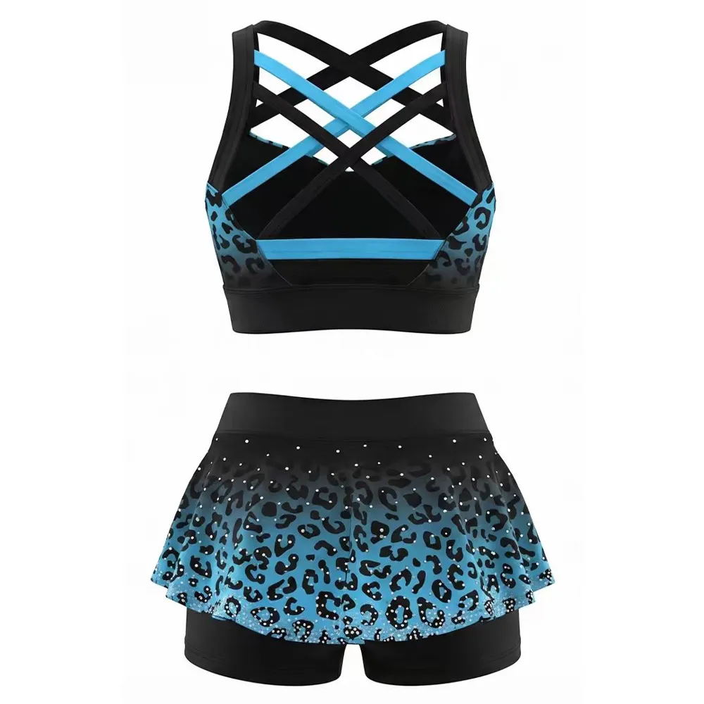 Customizable Cheerleading Uniform Sparkle Rhinestone Leopard Print Crop Top Skort High Stretch Cheer Teams Dance Teams – photo 4