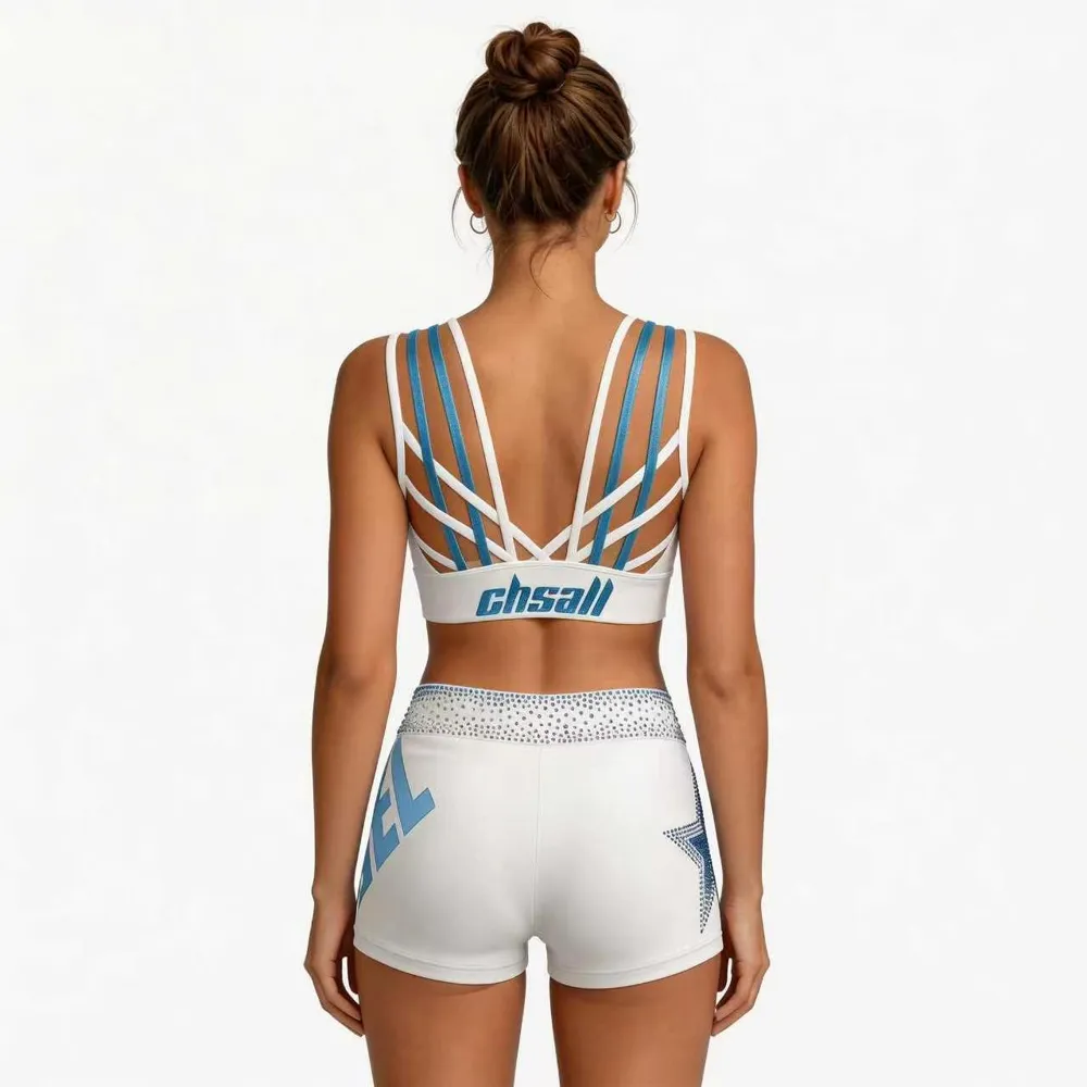 Rhinestone One Shoulder Strap Crop Top Shorts Two Piece Set Girls Competition All Star Cheerleading Uniform – photo 6